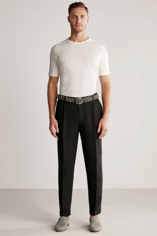 Hemington - Saf Keten Siyah Pileli Pantolon (2)