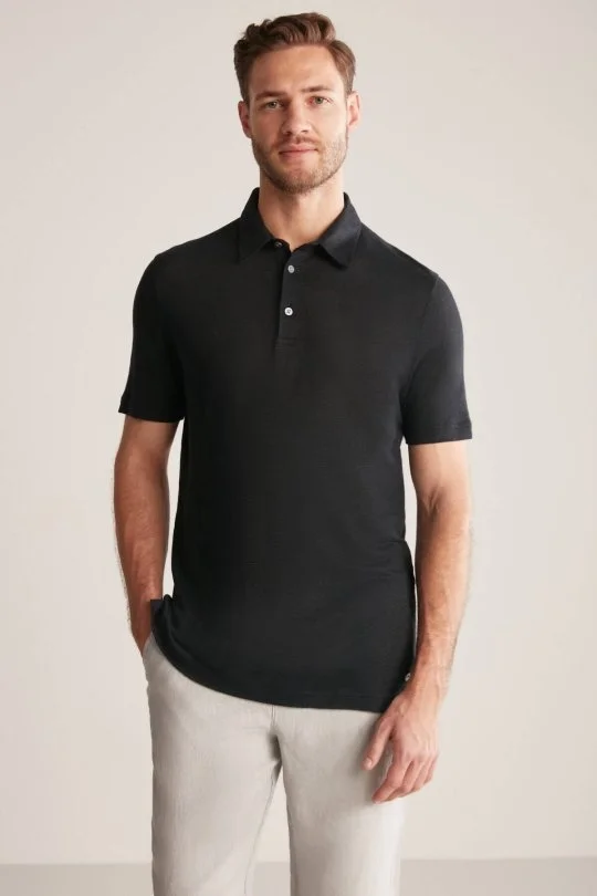 Hemington - Saf Keten Siyah Polo Yaka T-Shirt