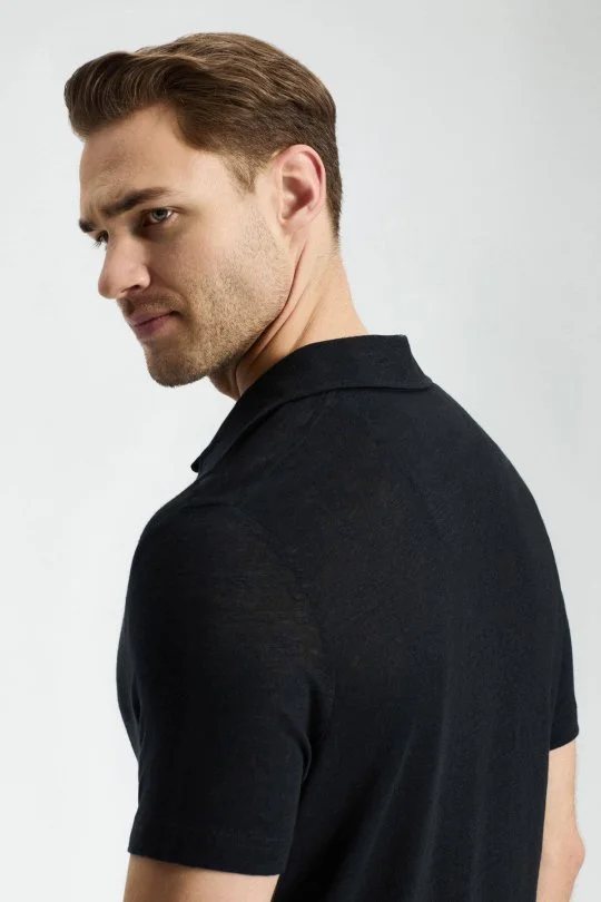 Hemington - Saf Keten Siyah Polo Yaka T-Shirt (3)