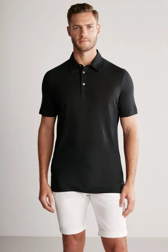 Hemington - Saf Keten Siyah Polo Yaka T-Shirt (1)