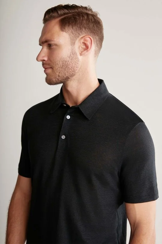 Hemington - Saf Keten Siyah Polo Yaka T-Shirt (5)