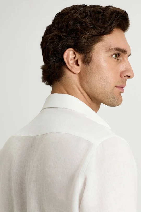 Beyaz Saf Keten Spor Gömlek