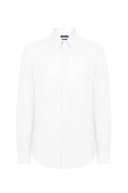 Beyaz Saf Keten Spor Gömlek