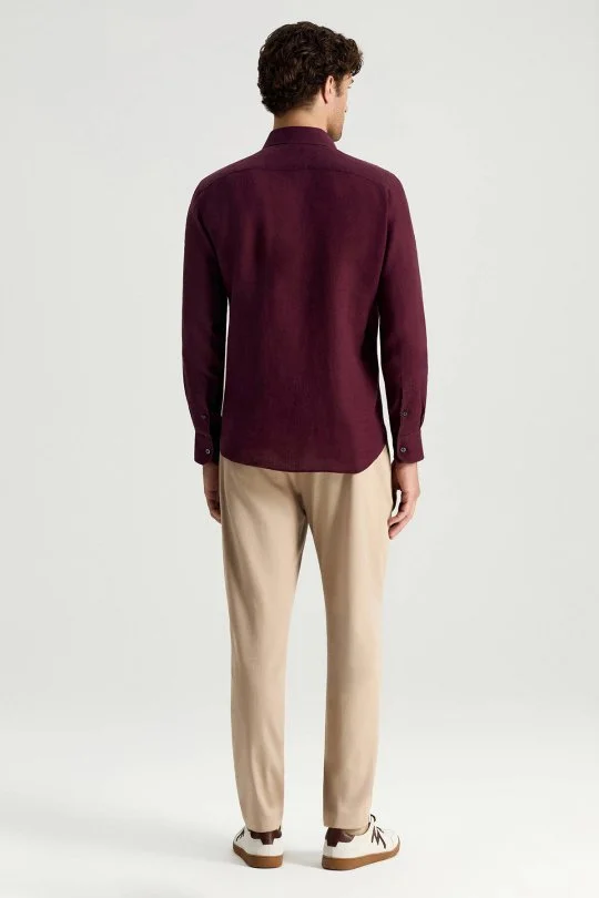 Bordo Saf Keten Spor Gömlek