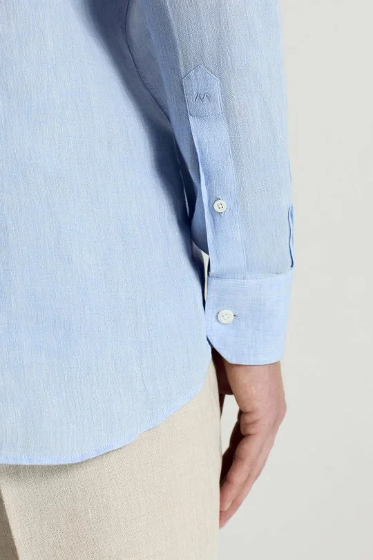 Gök Mavisi Saf Keten Spor Gömlek