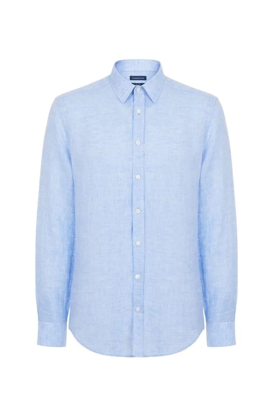 Gök Mavisi Saf Keten Spor Gömlek