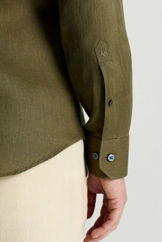 Haki Saf Keten Spor Gömlek