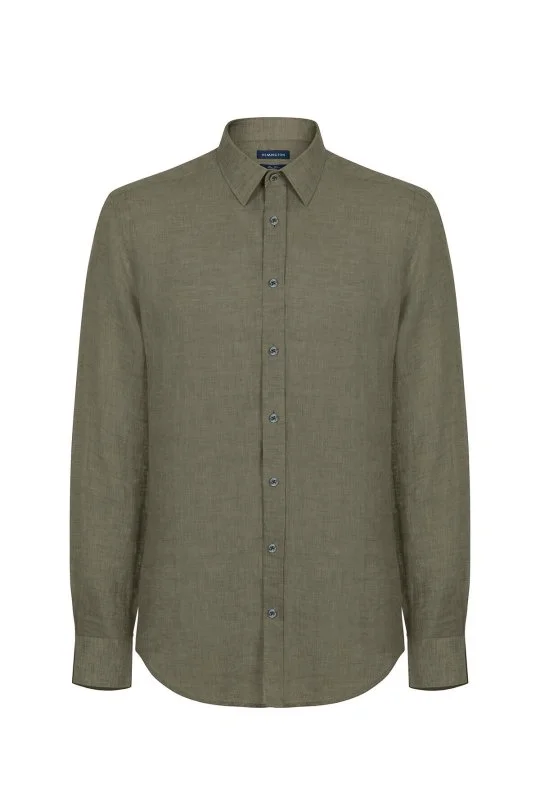 Haki Saf Keten Spor Gömlek