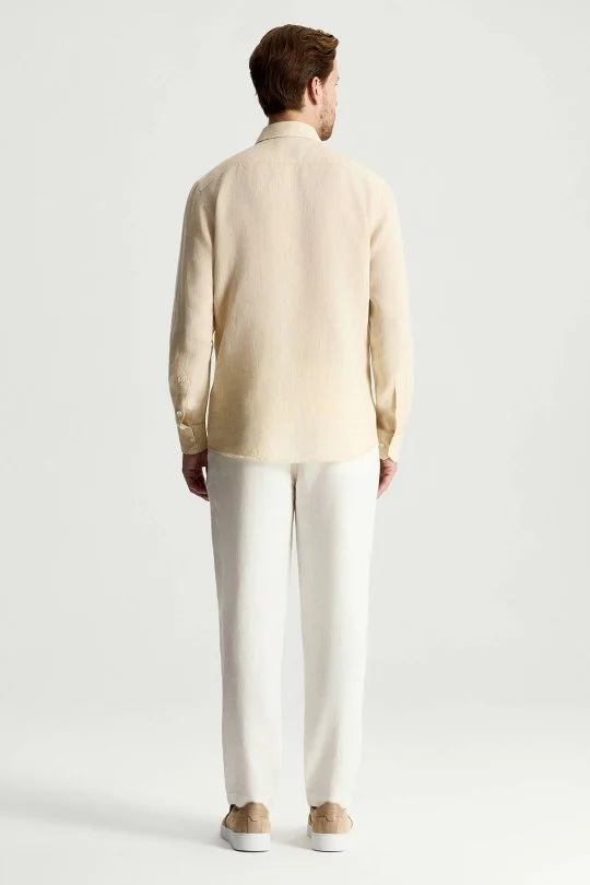 Kum Rengi Saf Keten Spor Gömlek