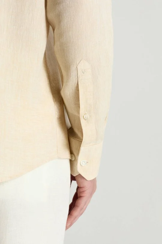 Kum Rengi Saf Keten Spor Gömlek