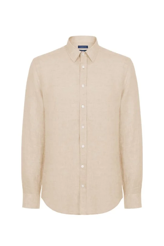 Kum Rengi Saf Keten Spor Gömlek