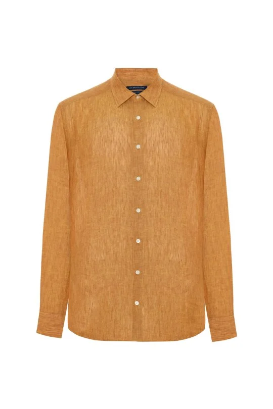 Turuncu Saf Keten Spor Gömlek