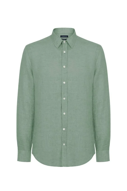 Yeşil Saf Keten Spor Gömlek