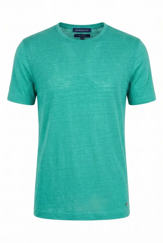 Hemington - Saf Keten Turkuaz Bisiklet Yaka T-Shirt (6)