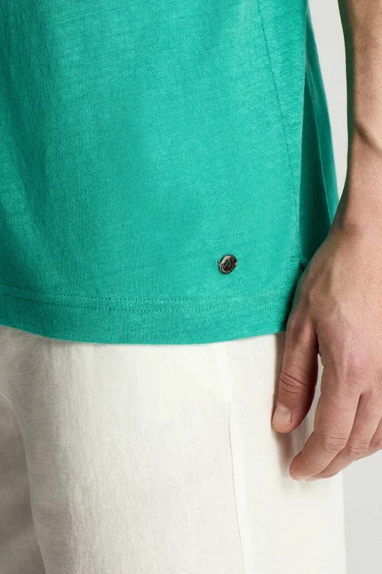 Saf Keten Turkuaz Polo Yaka T-Shirt