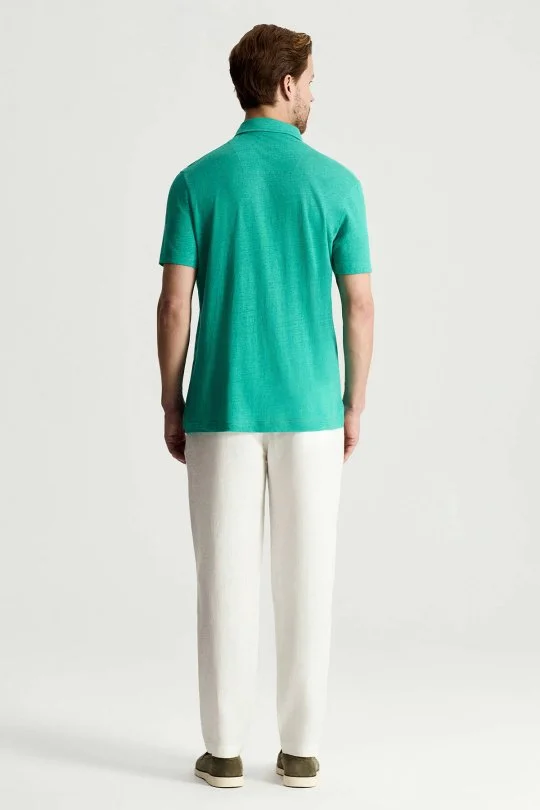 Saf Keten Turkuaz Polo Yaka T-Shirt