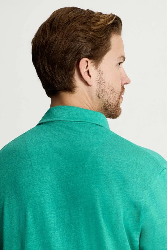 Saf Keten Turkuaz Polo Yaka T-Shirt