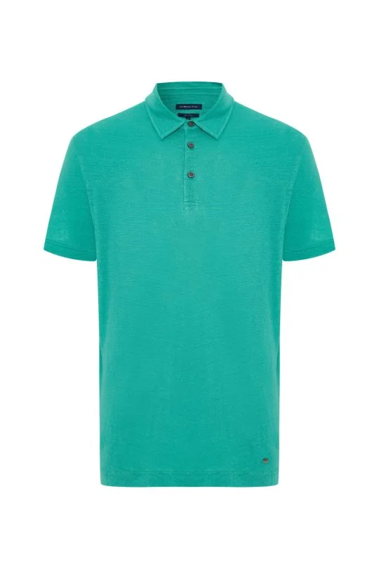 Saf Keten Turkuaz Polo Yaka T-Shirt
