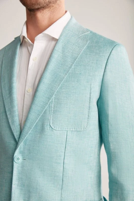 Hemington - Saf Keten Turkuaz Yazlık Blazer Ceket (4)
