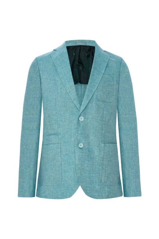 Hemington - Saf Keten Turkuaz Yazlık Blazer Ceket (8)