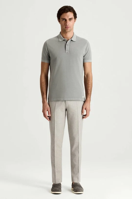 Saf Pamuk Açık Gri Polo Yaka T-Shirt