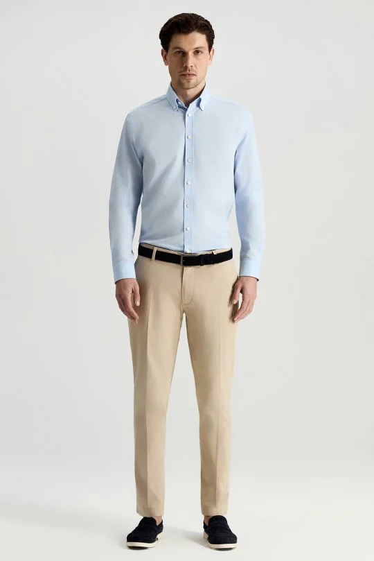 Hemington - Saf Pamuk Açık Mavi İnce Oxford Gömlek (2)