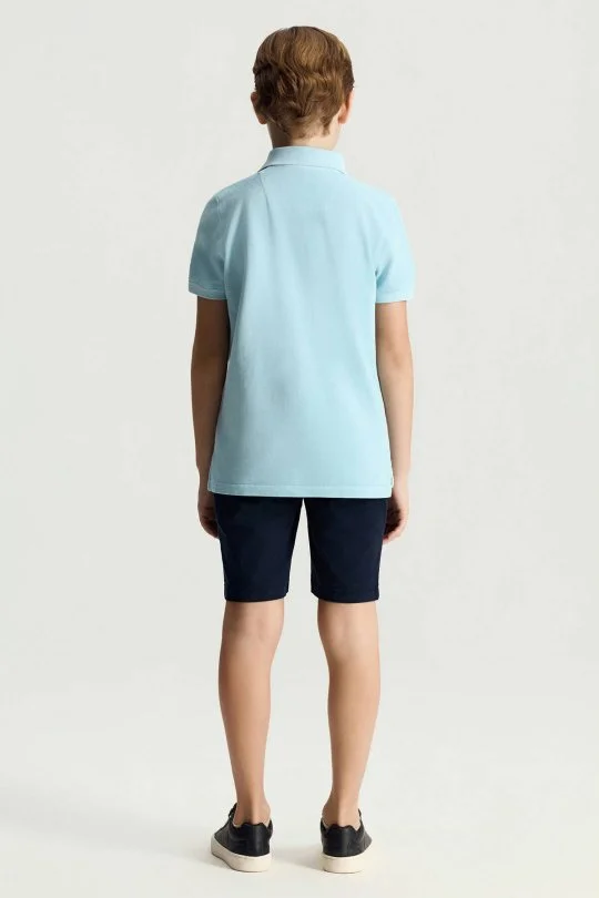 Saf Pamuk Açık Mavi Polo Yaka Çocuk T-Shirt