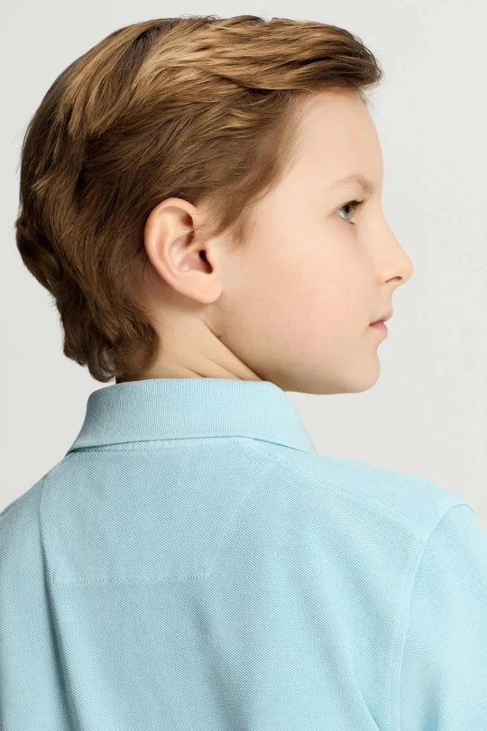 Saf Pamuk Açık Mavi Polo Yaka Çocuk T-Shirt