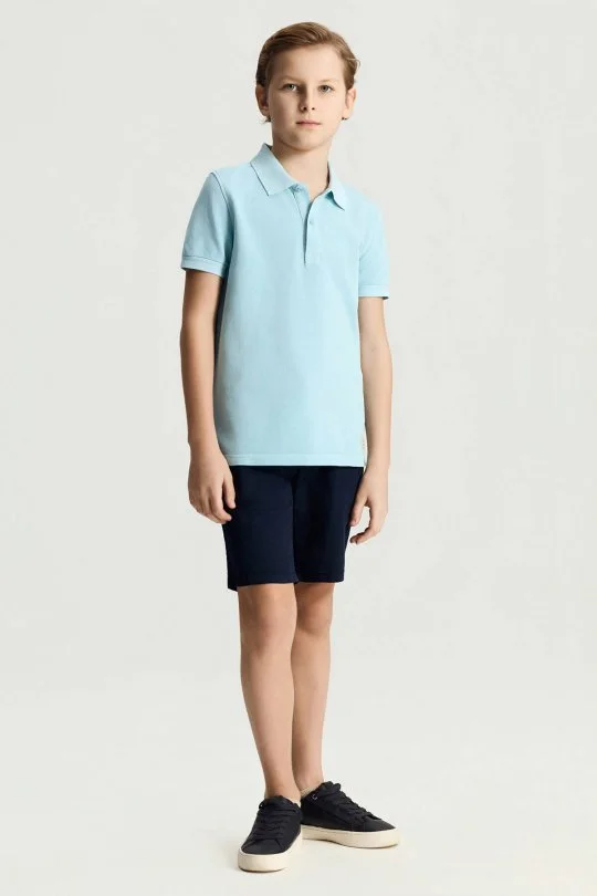 Saf Pamuk Açık Mavi Polo Yaka Çocuk T-Shirt