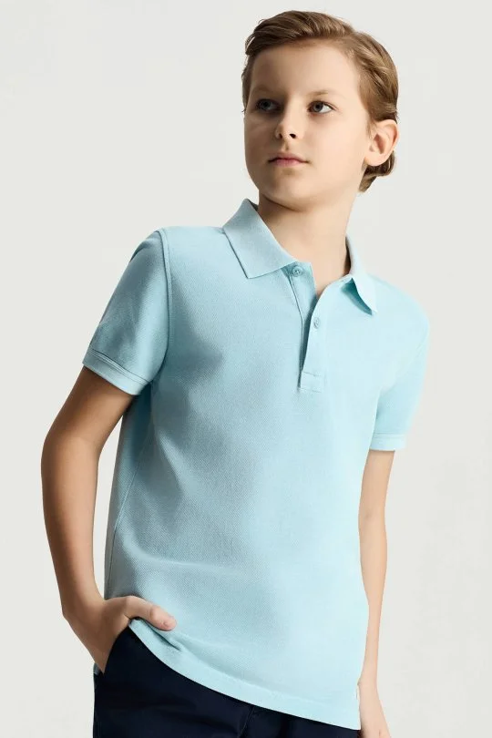 Saf Pamuk Açık Mavi Polo Yaka Çocuk T-Shirt