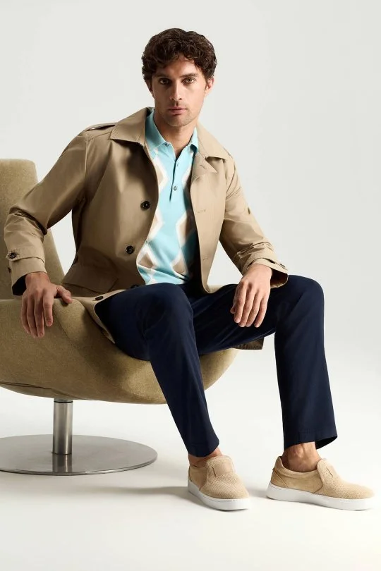 Hemington - Saf Pamuk Argyle Desen Açık Mavi-Bej Triko Polo (2)