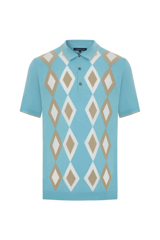 Hemington - Saf Pamuk Argyle Desen Açık Mavi-Bej Triko Polo (7)