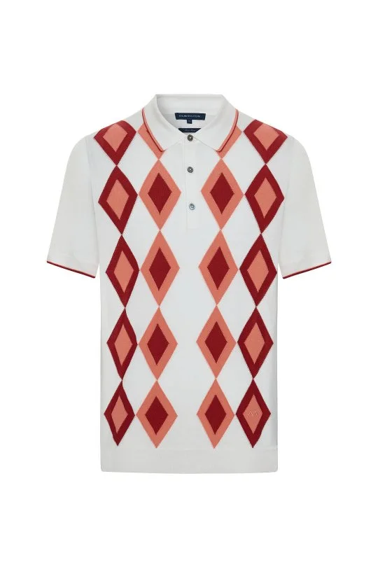 Hemington - Saf Pamuk Argyle Desen Beyaz-Bordo Triko Polo (7)