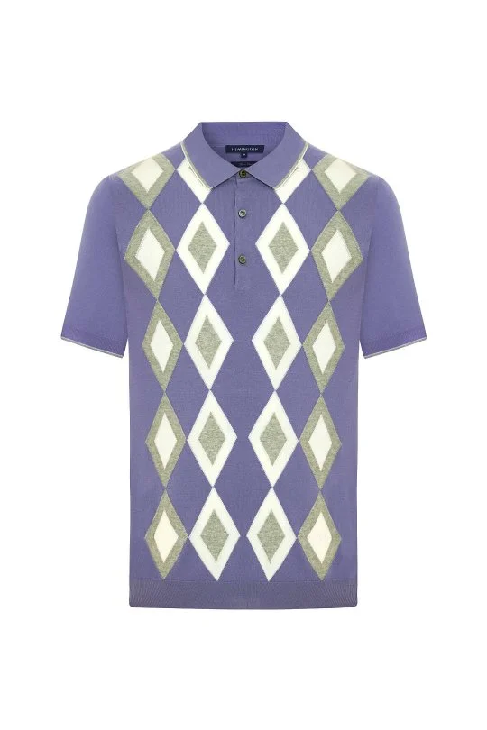 Hemington - Saf Pamuk Argyle Desen Mor-Açık Gri Triko Polo (6)