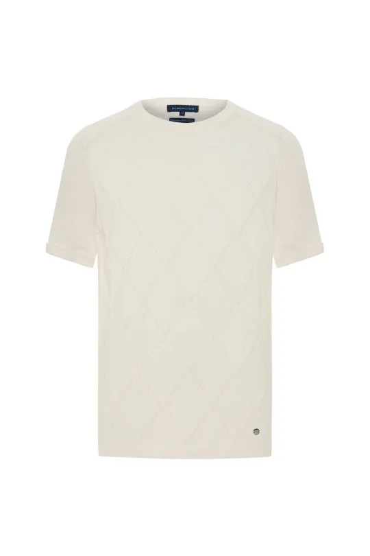 Hemington - Saf Pamuk Argyle Örme Desen Bisiklet Yaka Beyaz Triko T-Shirt (7)
