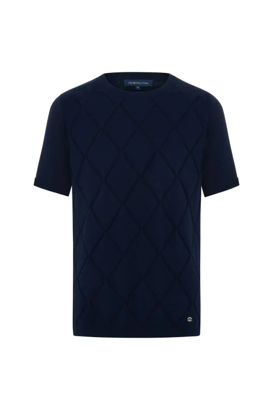 Hemington - Saf Pamuk Argyle Örme Desen Bisiklet Yaka Lacivert Triko T-Shirt (6)