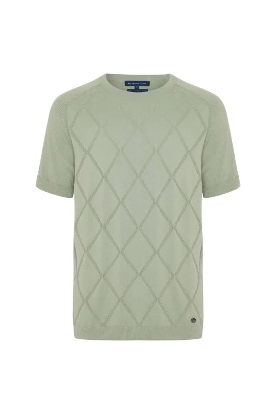 Hemington - Saf Pamuk Argyle Örme Desen Bisiklet Yaka Yeşil Triko T-Shirt (6)