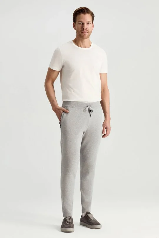 Hemington - Saf Pamuk Bağcık Detaylı Açık Gri Slim Fit Triko Pantolon (2)