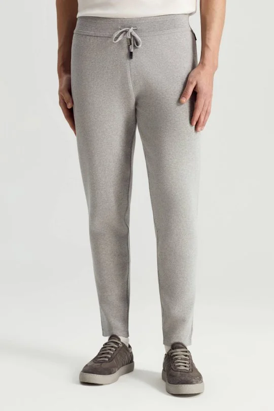 Hemington - Saf Pamuk Bağcık Detaylı Açık Gri Slim Fit Triko Pantolon (3)