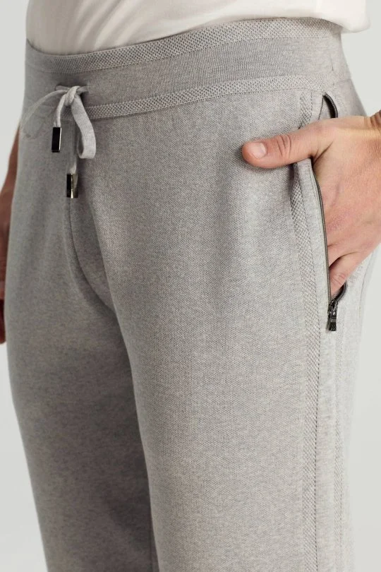 Hemington - Saf Pamuk Bağcık Detaylı Açık Gri Slim Fit Triko Pantolon (4)