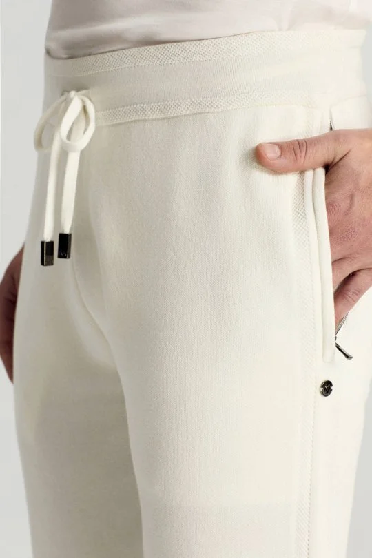 Hemington - Saf Pamuk Bağcık Detaylı Beyaz Slim Fit Triko Pantolon (3)