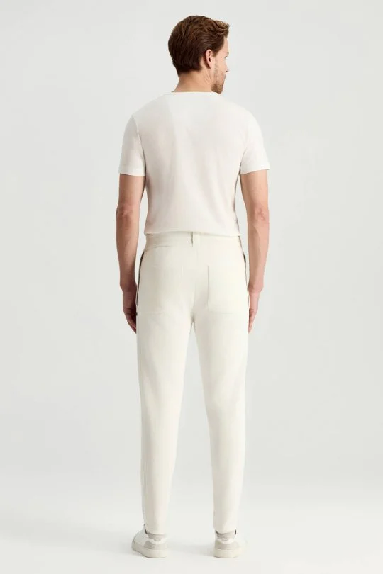 Hemington - Saf Pamuk Bağcık Detaylı Beyaz Slim Fit Triko Pantolon (5)
