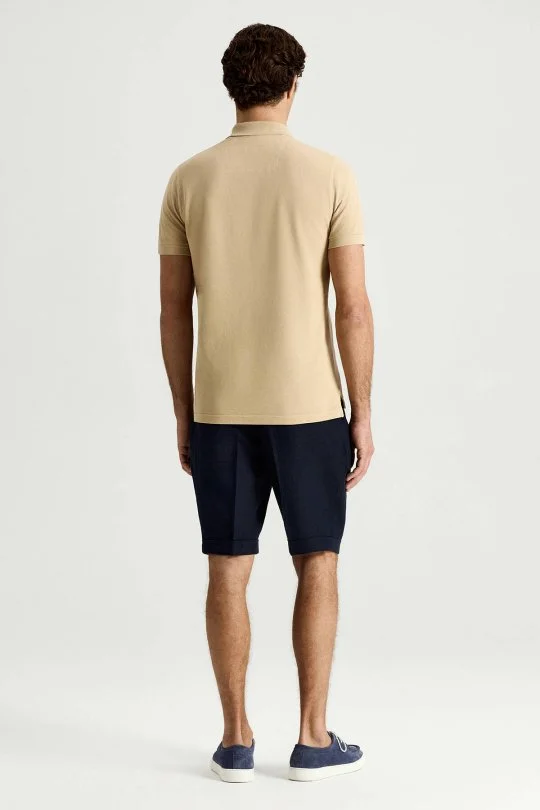 Saf Pamuk Bej Polo Yaka T-Shirt