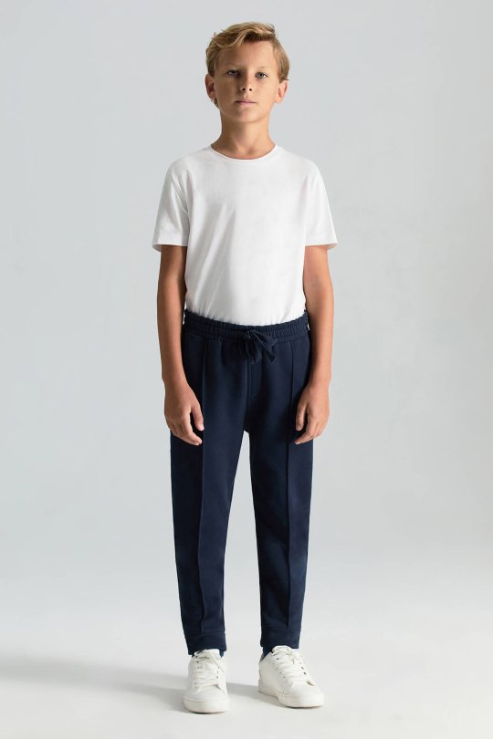 Saf Pamuk Beli Lastikli Lacivert Jogger Çocuk Pantolon