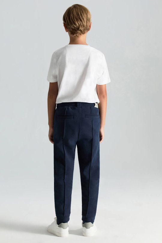 Saf Pamuk Beli Lastikli Lacivert Jogger Çocuk Pantolon