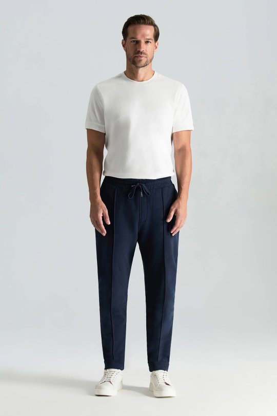 Saf Pamuk Beli Lastikli Lacivert Jogger Pantolon