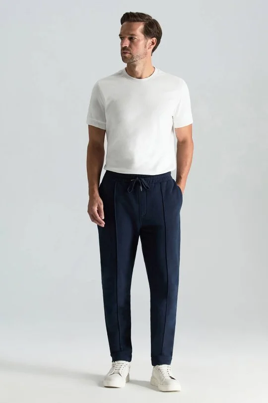 Hemington - Saf Pamuk Beli Lastikli Lacivert Jogger Pantolon