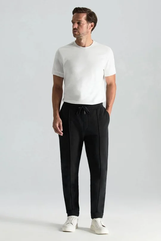 Hemington - Saf Pamuk Beli Lastikli Siyah Jogger Pantolon (2)