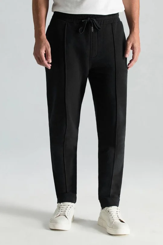 Hemington - Saf Pamuk Beli Lastikli Siyah Jogger Pantolon (1)