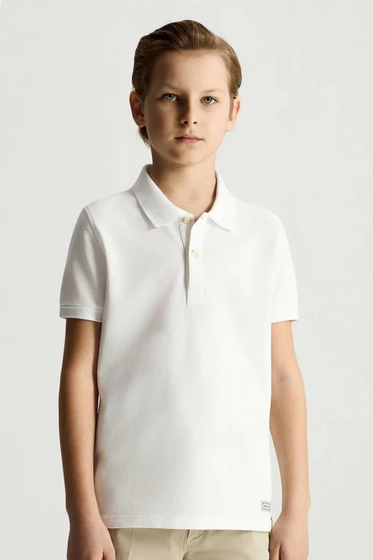Saf Pamuk Beyaz Polo Yaka Çocuk T-Shirt